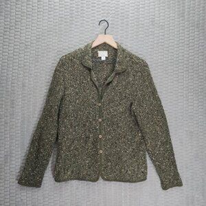 Christopher & Banks Green Cardigan Chunky Knit Earth Tone-Sz M